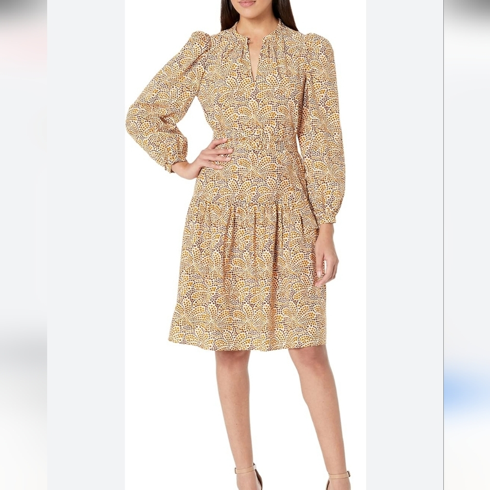 Rebecca Taylor Yellow Speckled Fleur Belted Long Sleeve
